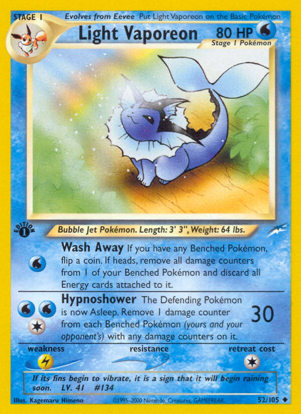 Neo Destiny Light Vaporeon #52/105 first edition
